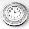 Crystal Crushed Diamond Mirrored Wall Clock 16x16 Inch Silver Glass Round Decorative Clock Silent Quartz Movement No Second Han