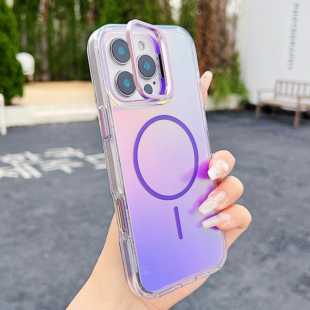 KEYSION Bunte Gradient Magnetische Linsenständer Hülle für iPhone 16 Pro Max Plus 16e 17e für MagSafe Stoßfeste Abdeckung