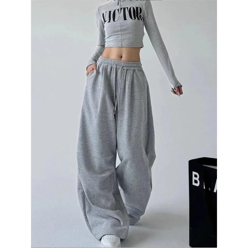 Y2K Harajuku Wide Leg Sweatpants Women Streetwear Baggy Oversize Gray Sports Pants High Waist Drawstring Casual Joggers Trousers