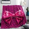 1Pc Pink&Black Bow Print Flannel Blanket, High quality Comfortable for All Seasons, Home Decor, Warmth and Comfort, Perfect for Christmas Gifts W28