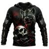 Women's Roaring Grizzly Bear Skull Thorn Print Hoodie Drawstring Pocket Horror Gothic Streetwear Pullover Sweatshirt