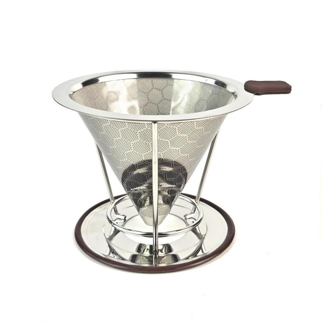 304 Stainless Steel Double-Layer Coffee Filter with Stand - Paper-Free Drip Funnel for Hand-Brewed Coffee
