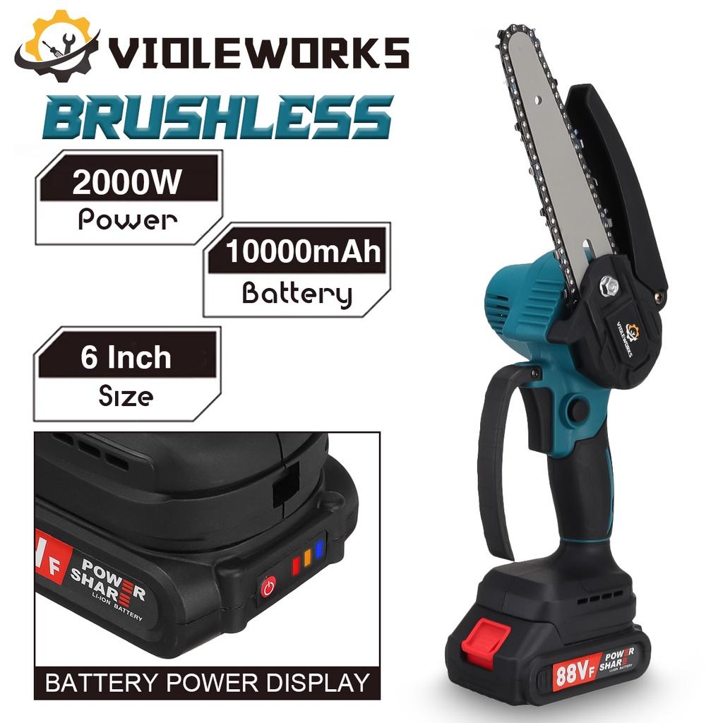 88VF 6 Zoll Bürstenlose Elektrische Säge Mini Kettensäge Batterie Display Holz Cutter Beschneiden Garten Power Tool Für Makita 18V batterie