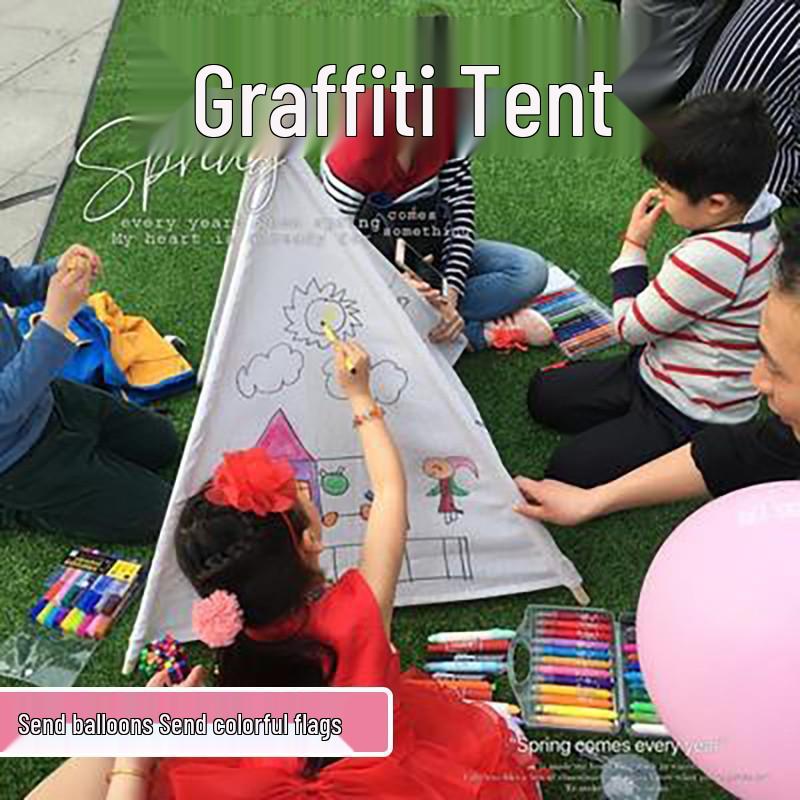 Children's Outdoor DIY Craft Tent: Hand-Painted Graffiti and Coloring Playhouse for Kindergarten Activities.