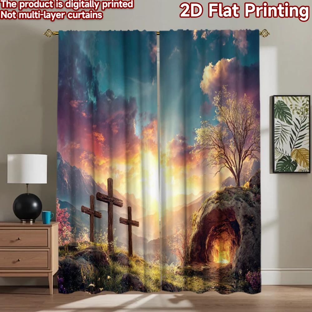 2D flat Photography Backdrop Scene Backdrop Easter Sunrise Resurrection 100% Polyester Family Party for Suitable for indoor