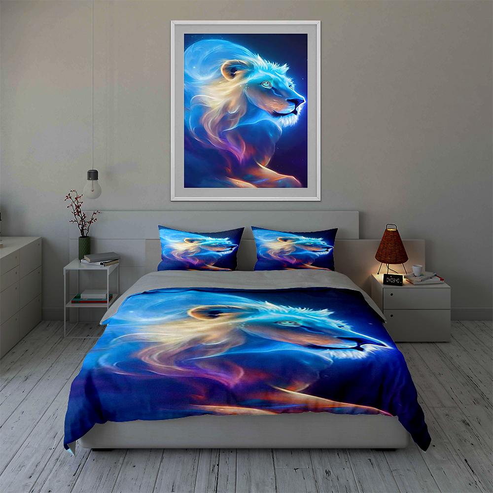 Glowing Lion Design. Bedding Duvet Cover Sets Duvet Covers Pillowcases Gifts (1 * Duvet Cover 2 * Pillowcases, Without Duvet Insert)