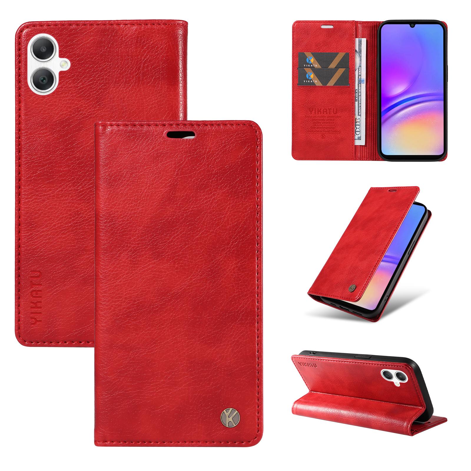

For Samsung Galaxy A06 4G/Galaxy A06 5G Wallet Case YIKATU YK-006 Magnetic Closure Leather Phone Cover Litchi Texture Red