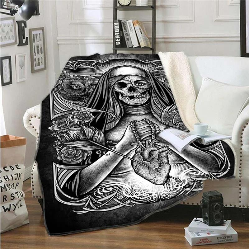 Tepper og kaster for voksne Barn Svart Satan Skull Kvinner Dødt hode Mystisk sirkel Esoterisk Halloween-teppe Demon-teppe