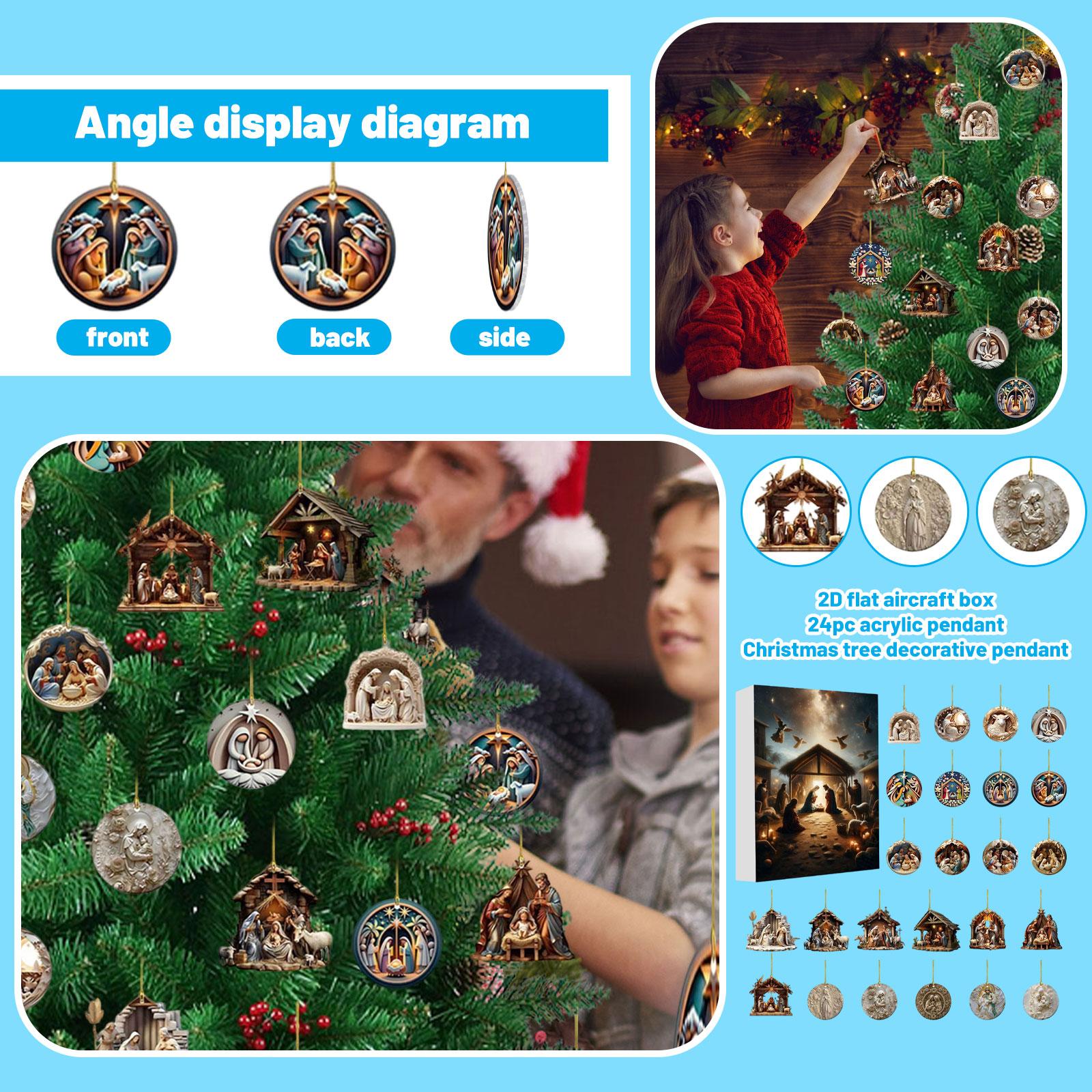 

Christmas Advent Calendar Ornament, 24-Day Christmas Advent Calendar, Christmas Tree Decoration, 2D Flat Acrylic Pendant One Size