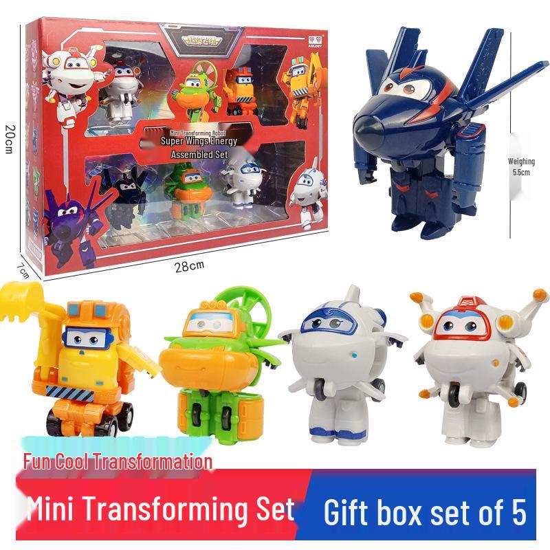 Super Wings 13-Piece Mini Transforming Robot Set: Jett, Big Strong, Jin, and Mighty Little Wing Toys