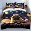 Adorable Pug with Starry Night Bedding Duvet Cover Set  (1*Duvet Cover 2*Pillowcases, Without Duvet Insert)