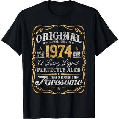 Vintage Legends Born In 1974 52 Year Old T Shirts Men Women Pure Cotton Humor Streetwear Tee Short Sleeve Unisex Loose Clothing