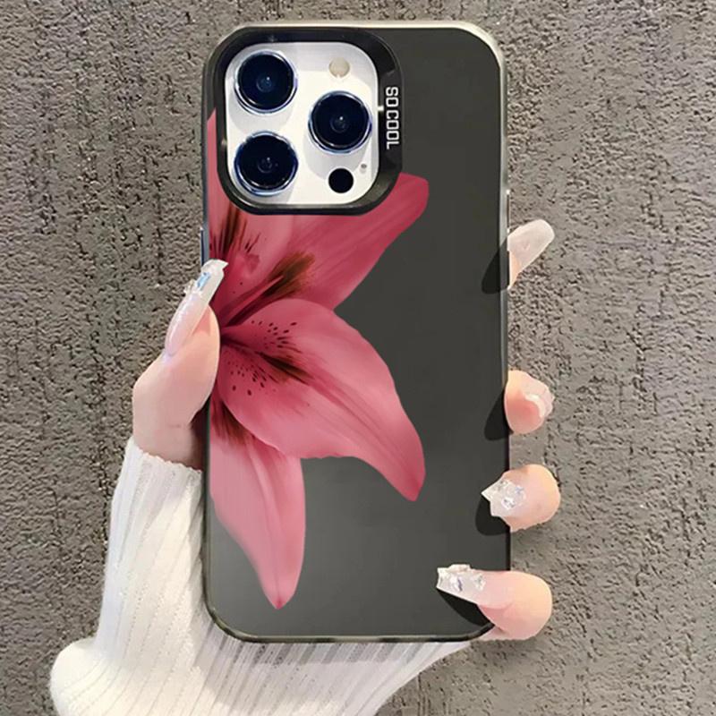 Lily Flower Print IMD Material Silvery Phone Case for iPhone 16 E 15 14 13 12 11 Pro Max XS XR X 7 8 15 16 Plus Shockproof Cover