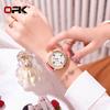 OPK 8611 Fashion Quartz Watch for Lady Diamond Bezel Leather Strap Waterproof Luminous Original Women's Dress Wristwatch