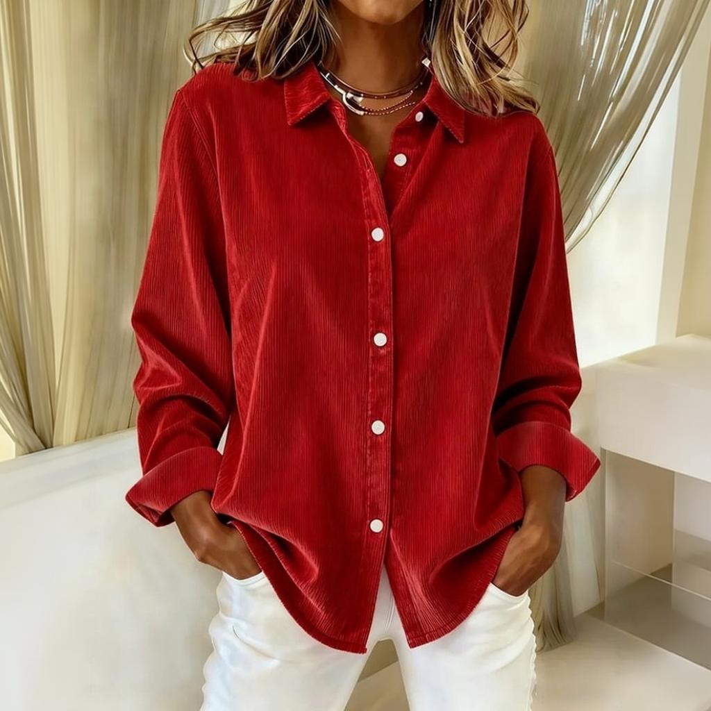 Women's Long Sleeve Corduroy Casual Button Up Shirt for Fall and Winter
