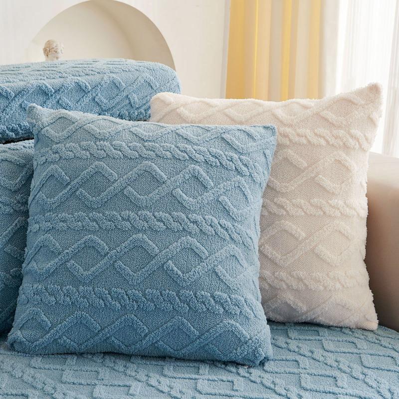 No Pillow Insert Thickened Comfort Cotton Flannel Pillowcase Solid Color Soft Jacquard Sofa Bed Lumbar Support Pillow