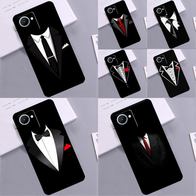 Man Suit Shirt Tie For Realme 13 12 10 11 14 Pro Plus GT 6T 6 5 GT7 Pro C55 C51 C21Y C25S C75 C61 C53 C67 Case