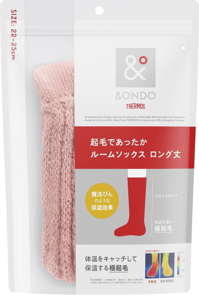 Thermos Warm Fleece Room Long Cold Winter Warm Socks &ONDO Socks, Length, 22-25cm, Pink, Thermos-Like Warmth, Protection, Warmth,