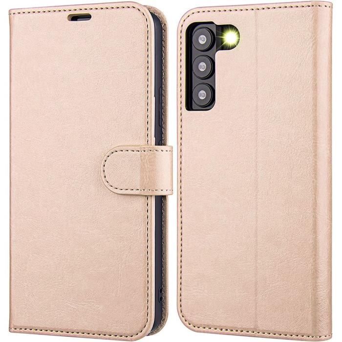 Coque - BOOLING - pour Samsung S22 Ultra - Doré - Protection 360° - Effet Cuir - Anti Rayure
