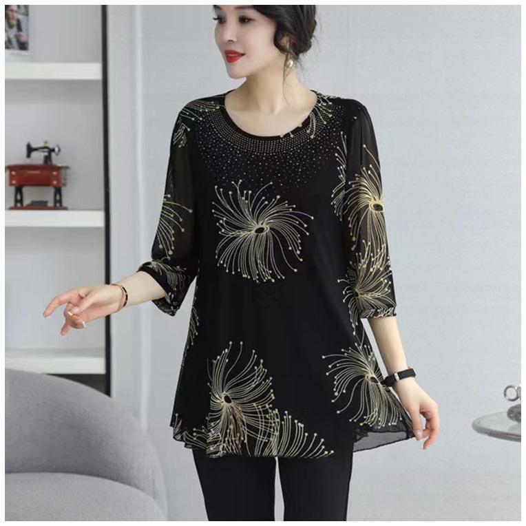 

Повседневная блузка весна-лето больших размеров с рукавом семь четвертей, женская одежда для поездок на работу, свободная рубашка средней длины из марли с круглым вырезом 5XL