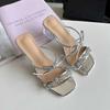 Pearl Bow Slippers 2024 Summer New Outer Wear Slippers Women High Heel Sandals Ladies Stiletto All-match Open Toe Roman Shoes