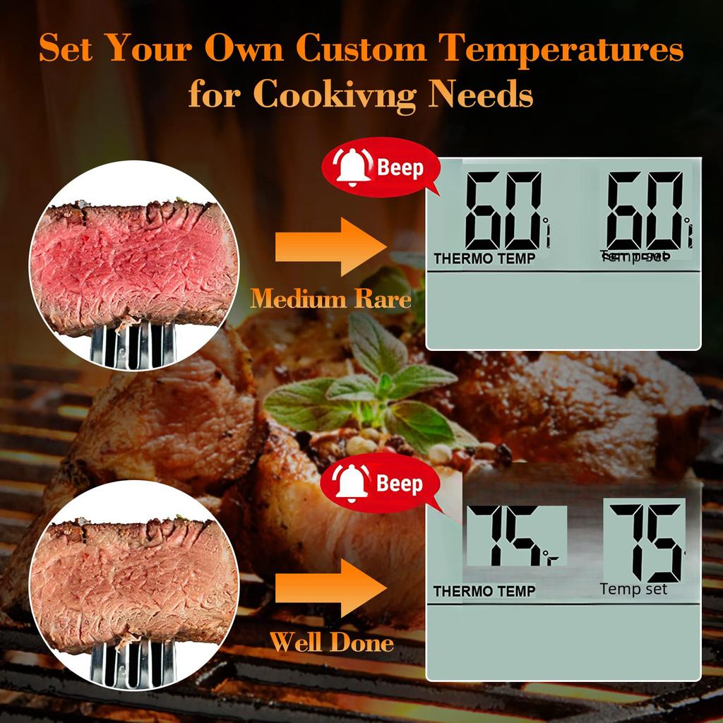 Professional Digital Kitchen Thermomete Cooking Meat Food Thermometers with Alam,Timer 304 Stainless Steel Probe for BBQ,Liquids