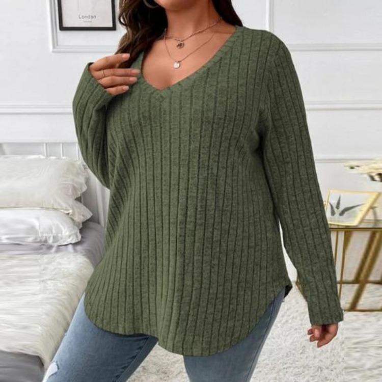 Warm Soft Knitted Blouse Women Long Sleeve V Neck Loose Pullover Casual Top Irregular Hem Plus Size Fall Winter