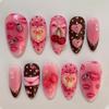 Press On Nails Medium Almond Fake Nails with Designs Reusable False Nails Press Ons Glossy Full Cover Acrylic Glue On Nails Stick On Nail for Women