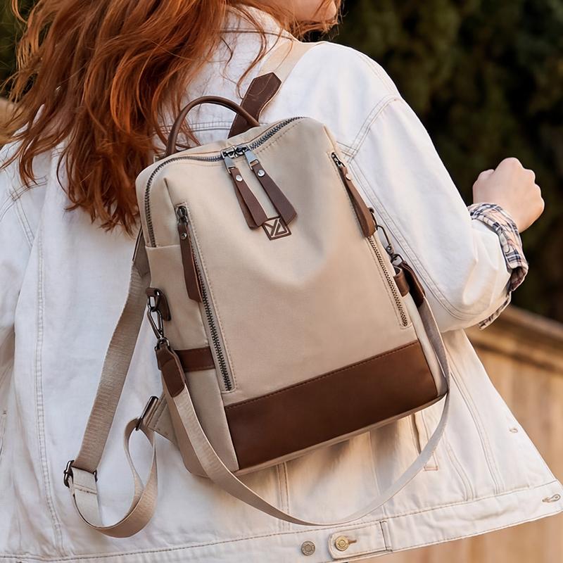 Women's Color Block Backpack Lightweight Water-repellent Multi-functional Shoulder Bag