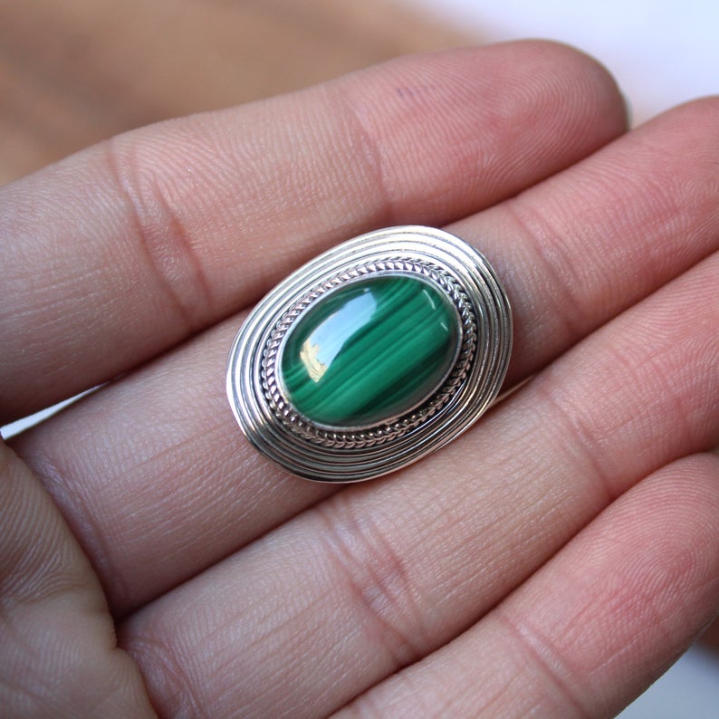 Natural Malachite Ring, Solid 925 Sterling Silver Ring, Handmade Jewelry, Anniversary Gift, Green Gemstone Ring, Gift For Her,