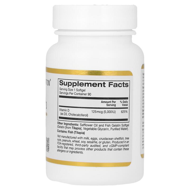 Vitamin D3, 125 Mcg (5,000 IU), 90 Fish Gelatin Softgels