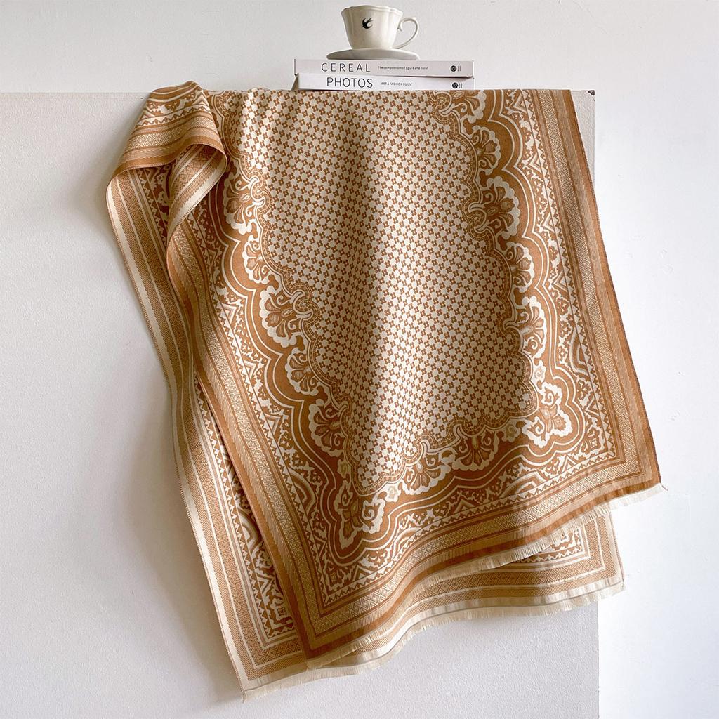 Winter Warm Reversible Faux Cashmere Blanket Scarf Ladies Retro Luxe Baroque Paisley Ornate Medallion Large Coat Shawl Wrap