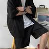 JK Suit Solid Color Loose Design Two Pieces Trendy Men Coat Shorts Suit for Daily Life