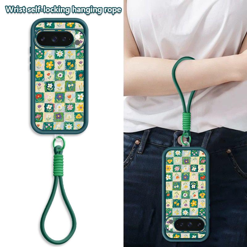 Oil Painting Flower Lanyard Case For Google Pixel 10 Pro XL For Google 9A 9 8 7 Pro 8A 7A Shockproof Bumper Wrist Strap Cover