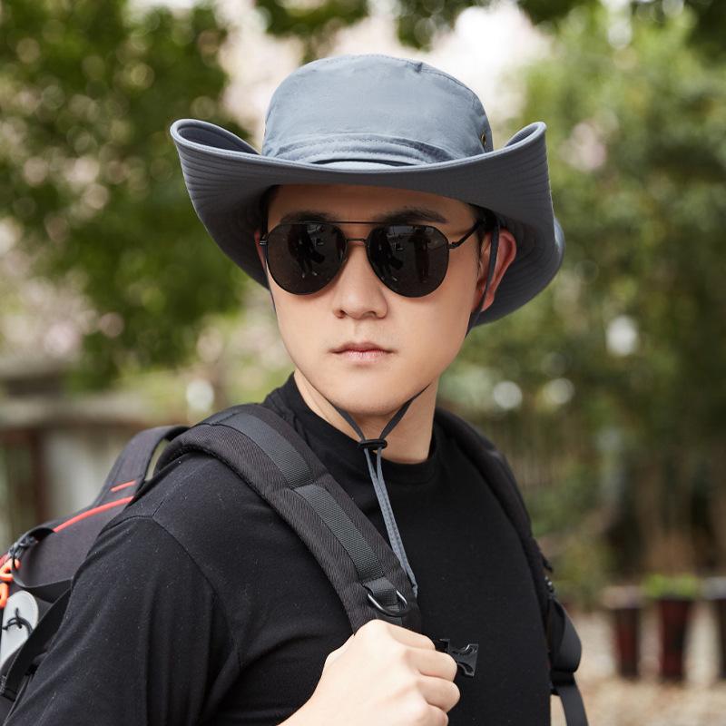 Outdoor camping hat men versatile hiking fishing mountain hat western cowboy bucket hat big brim solid color sun hat