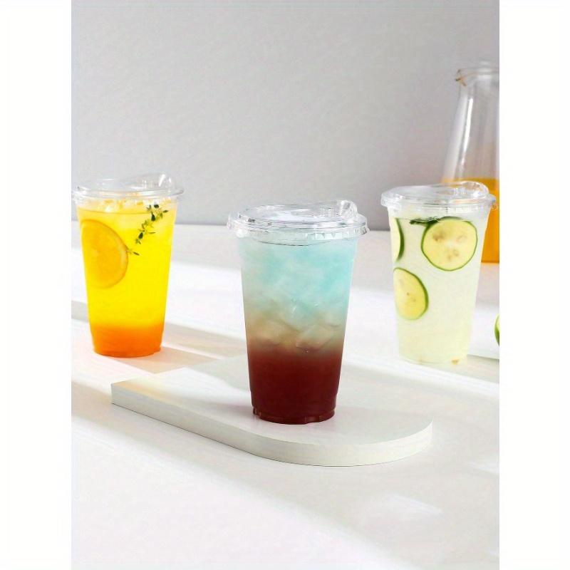 10pcs Clear Cups for Ice Cream Coffee Fruit Juice Drinks 12oz Plastic Cups with Sip Lids Disposable Cups for Iced Coffee Milkshake Cold Drinks