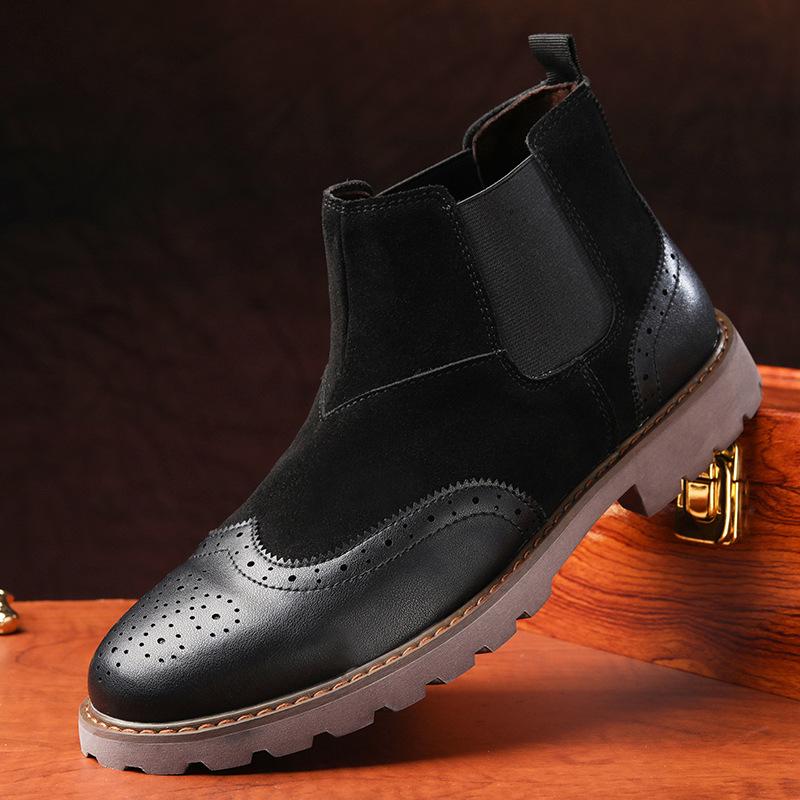 New men's shoes autumn and winter shoes British leather Martin boots men's Brock Chelsea short boots one-pedal men's shoes
