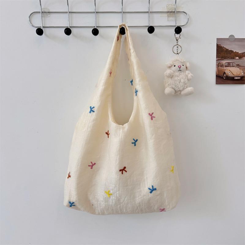 

Tulle Embroidered Cherry Large Capacity Student Shoulder Bag Women s Underarm Bag Commuter to Work Canvas Bag