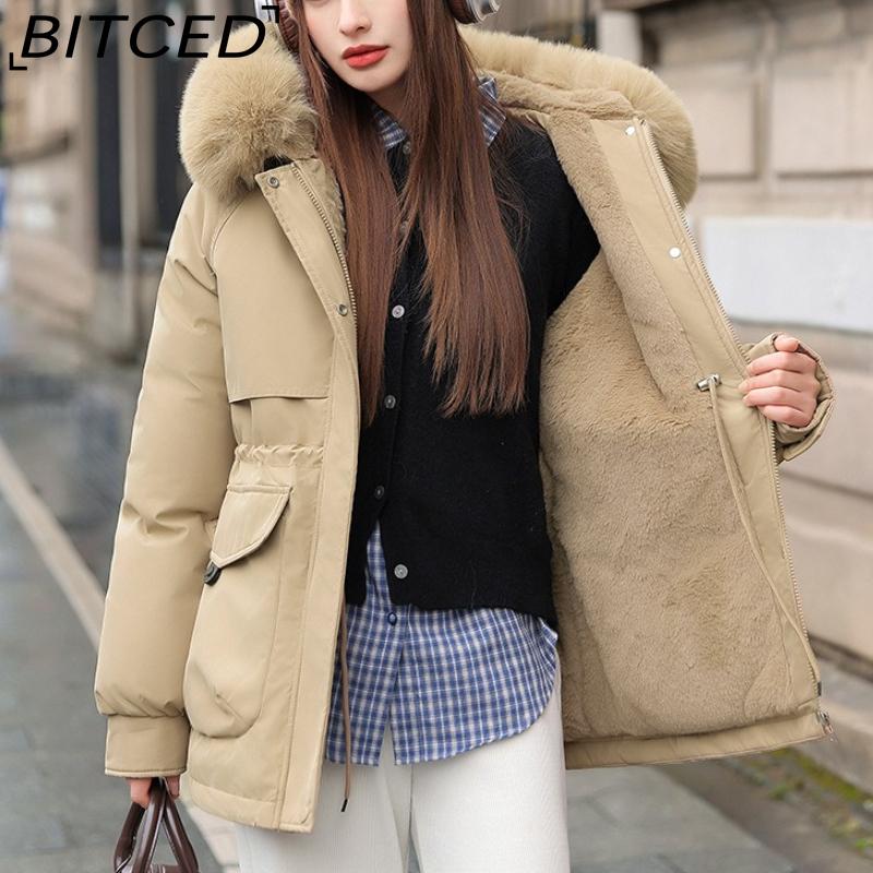 BITCED Women's Winter Slimming Down Jacket with Fashionable Fleece Lining and Thick Fur Trim