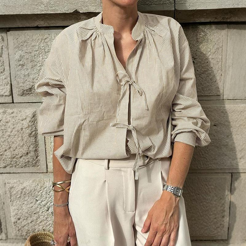 YYFS Women's Fashion Casual Spring Autumn Stripe Print Long Sleeve Half Turtleneck Blouses & Shirts