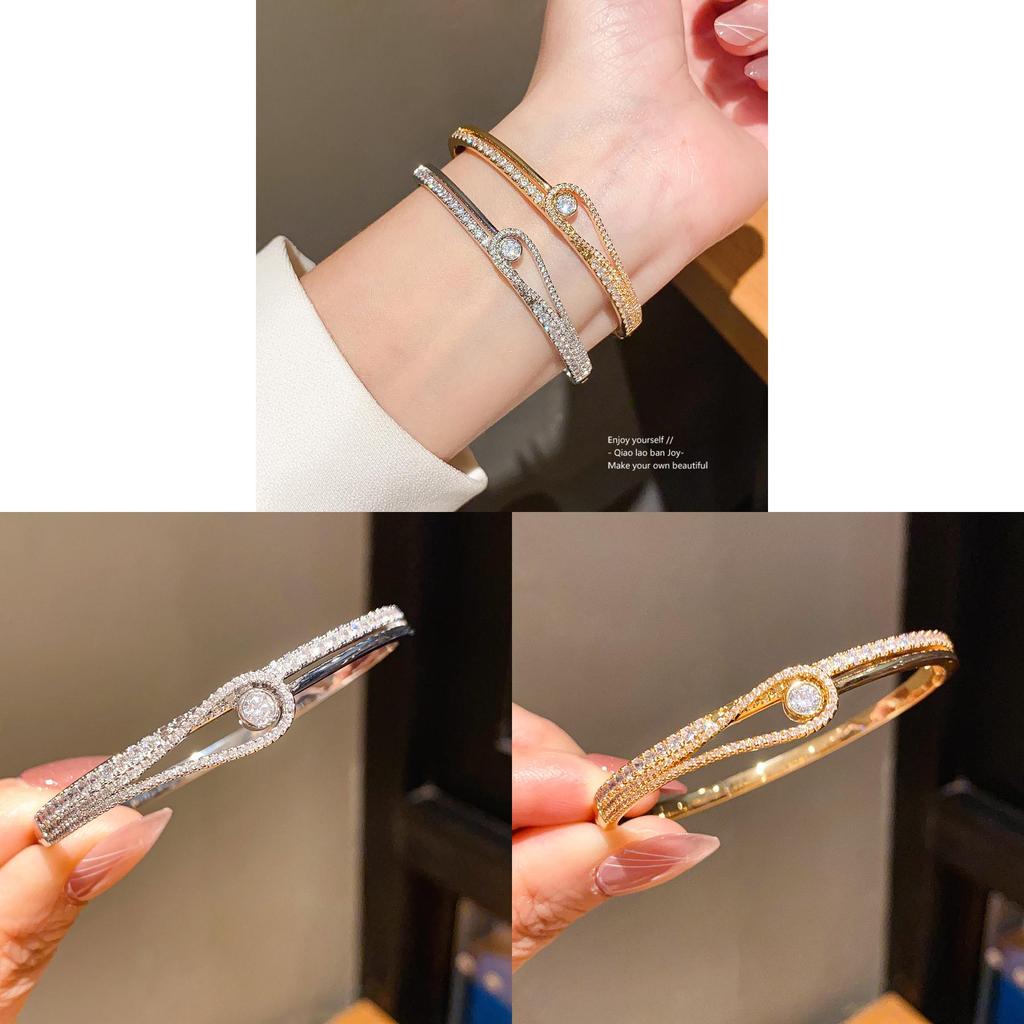 Minimalist Zircon Drop Bangle Bracelet For Women With Gold Plated Copper Jewelry