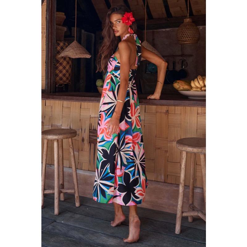 Summer Dress with Neck Hanging and Sleeveless Long Skirt for Women