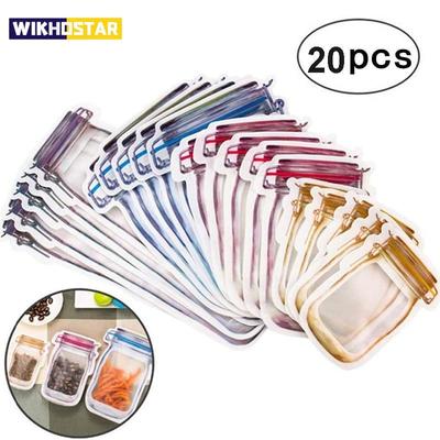 Bottiglie in barattolo di vetro Borse con cerniera Bottiglie di vetro senza BPA Bottiglie per snack per alimenti Sigillo Borse sigillate fresche Organizzatore domestico a tenuta stagna