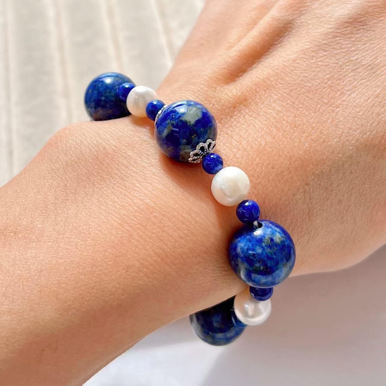 High Quality Natural Freshwater Pearl Lapis Lazuli Design Bracelet Bracelet