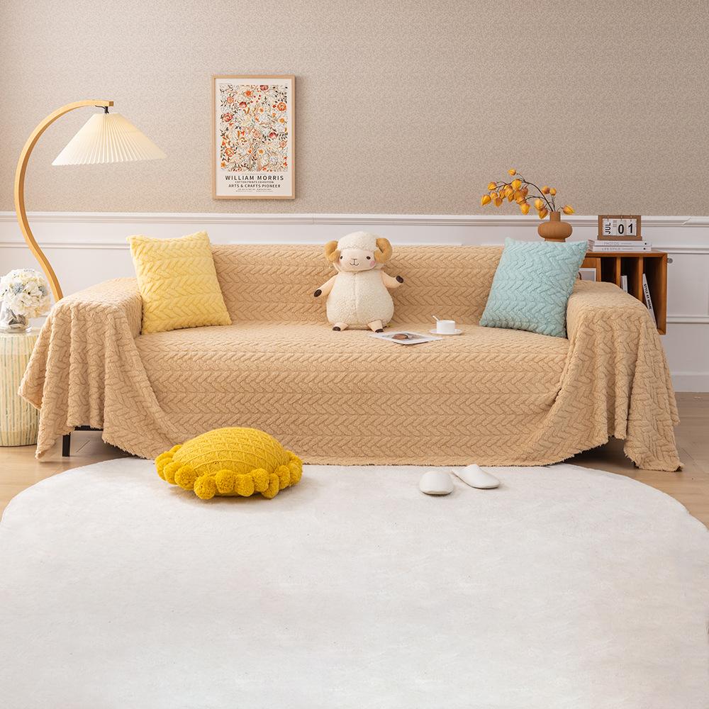 INS Style Cream Color Sofa Towel Plush Cat Petting Sense High-End Sofa Cover Double-Sided Plush Sofa Cover Towel