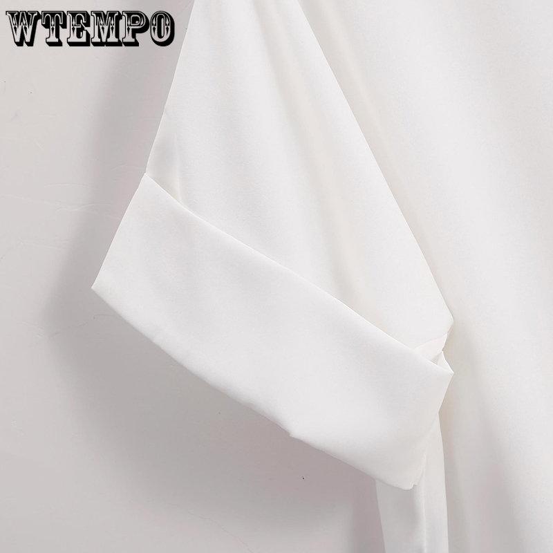 WTEMPO Summer Cotton White Shirt Women's Korean Loose Versatile Tops Loose Short Bat Sleeve V-neck Button T-Shirts