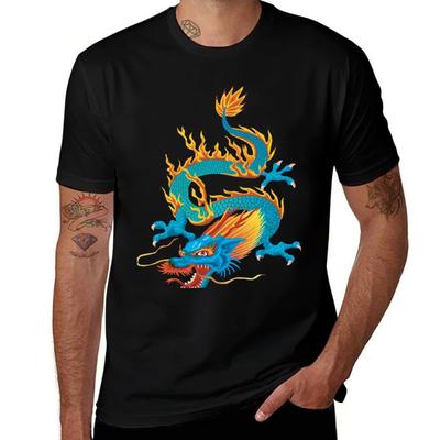 Blueyellow Oriental Dragon TShirt Big Size Short Sleeve Casual Top