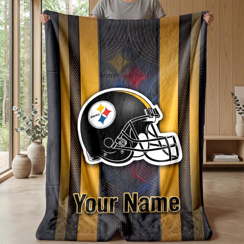 Pittsburgh Steelers Custom Flannel Throw Blanket Print Your Name Text Soft Warm Blanket Holiday Present