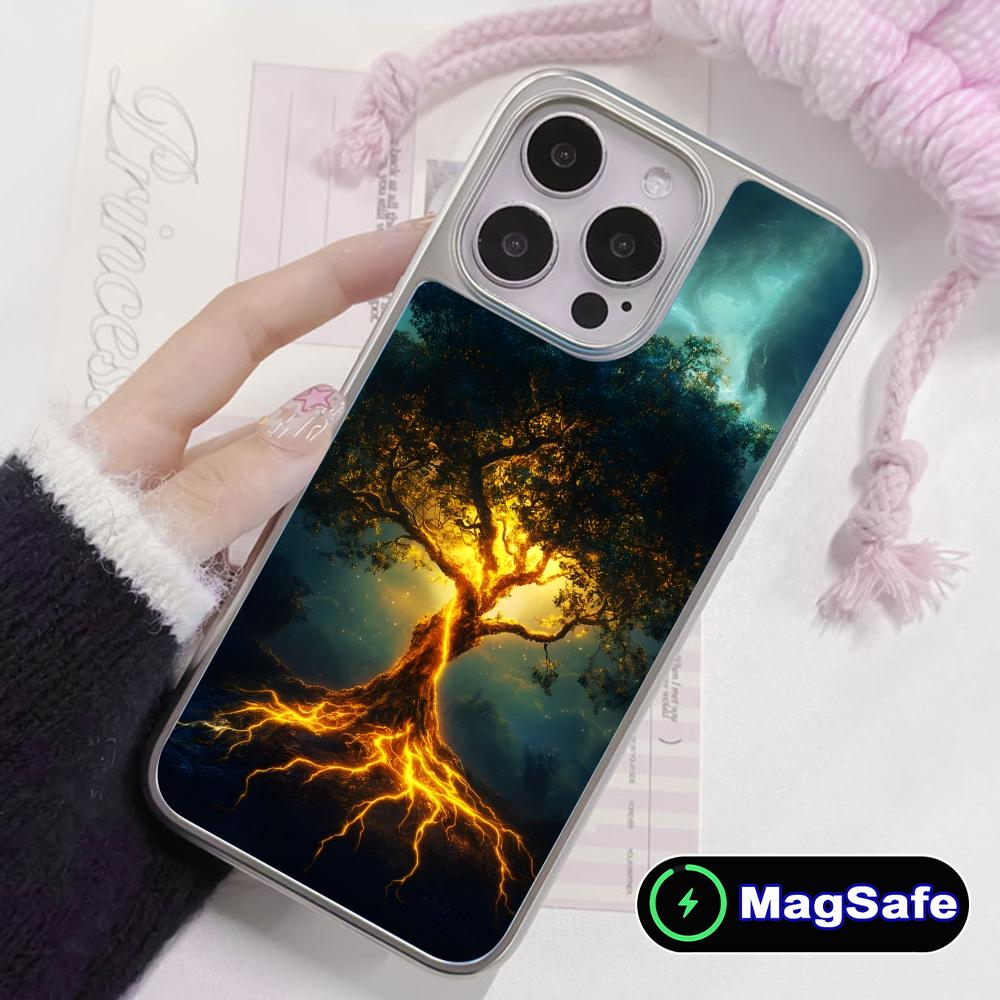 World Life Tree Mobile Phone Case for iPhone 17 16 15 14 13 12 11 Air Pro Max Plus Magsafe Silver Plating Colorful Cover Cover