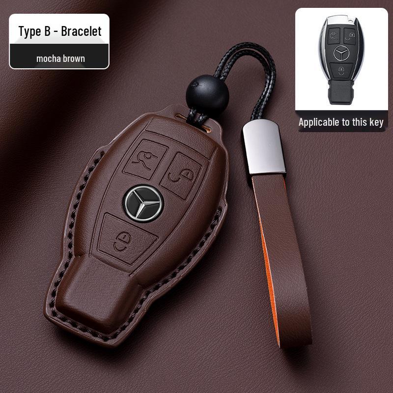 Mercedes-Benz Original Color Nappa Leather Key Case for GLE, GLAC200L, C260L, E300L, E-Class, S-Class, and C-Class.